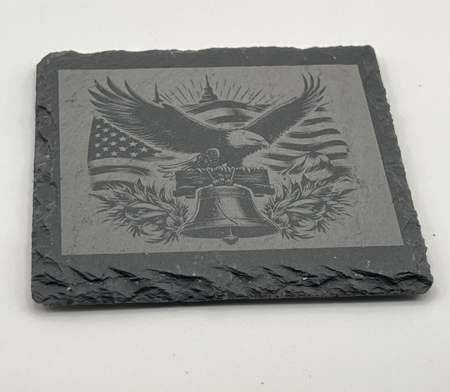 Patriotic Eagle & Liberty Bell Laser Engraved Slate Coaster