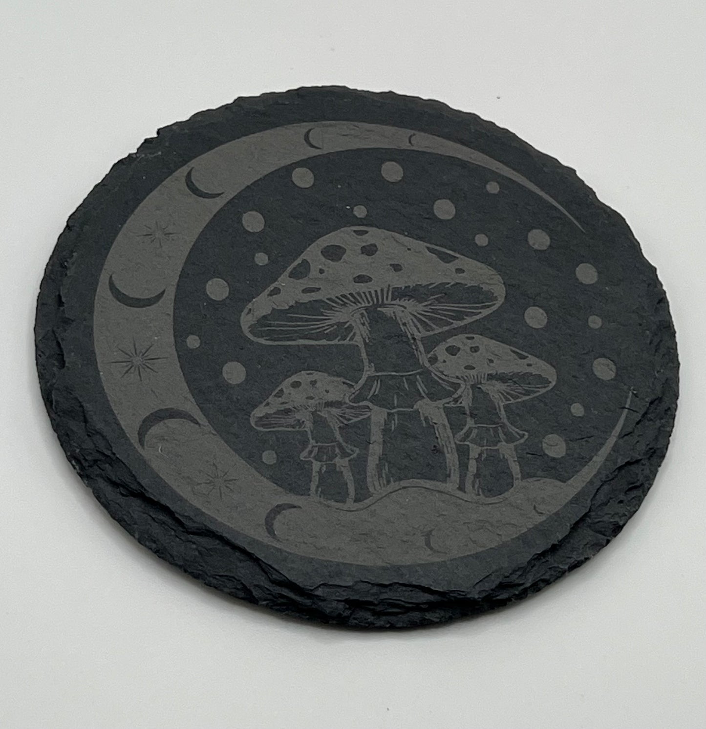 Celestial Mushrooms & Moon Phases – Engraved Slate Coaster