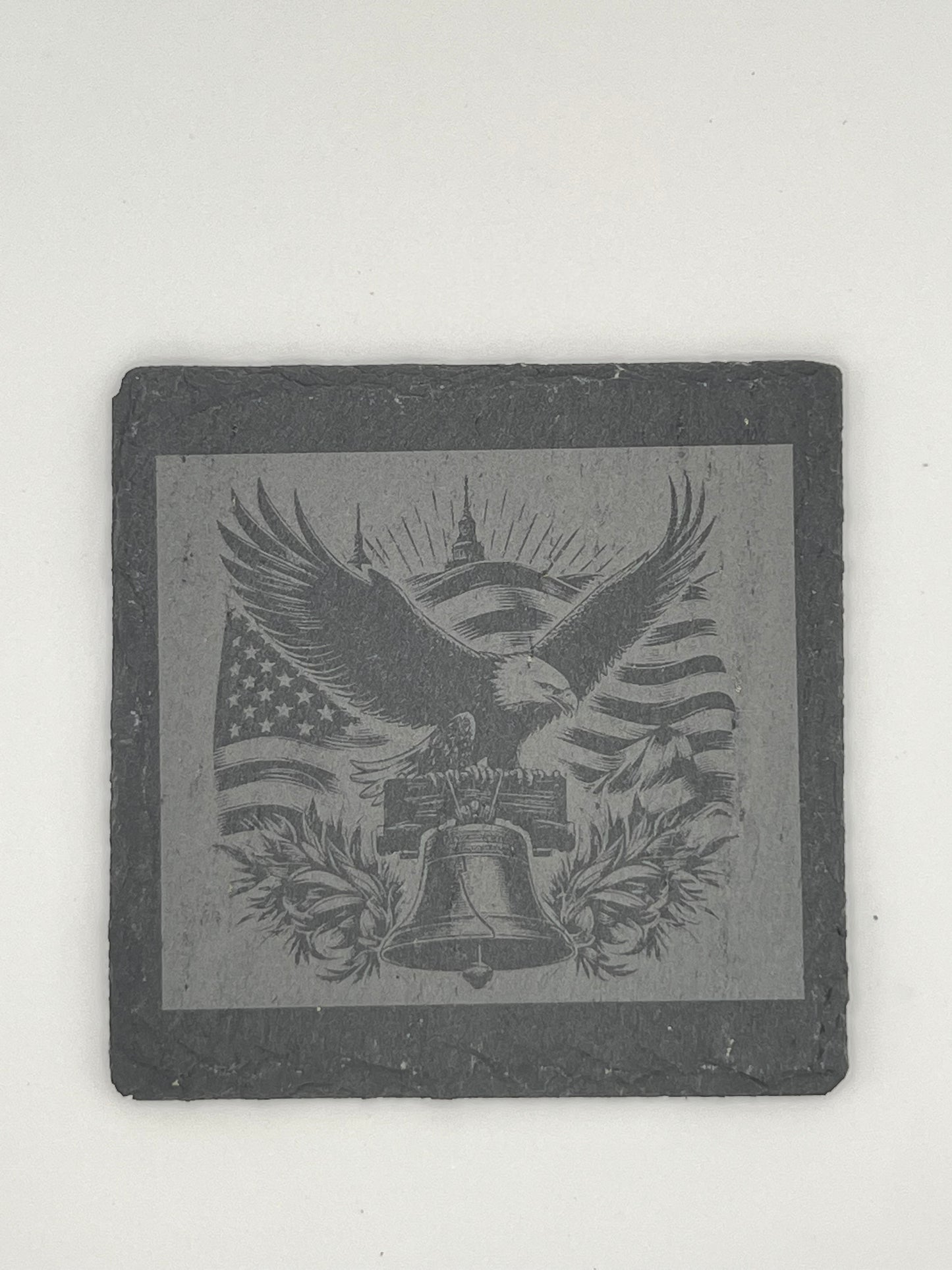 Patriotic Eagle & Liberty Bell Laser Engraved Slate Coaster