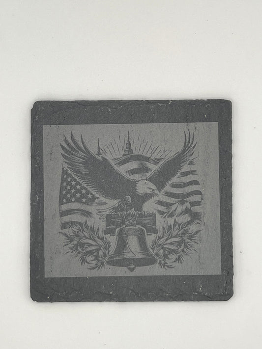 Patriotic Eagle & Liberty Bell Laser Engraved Slate Coaster